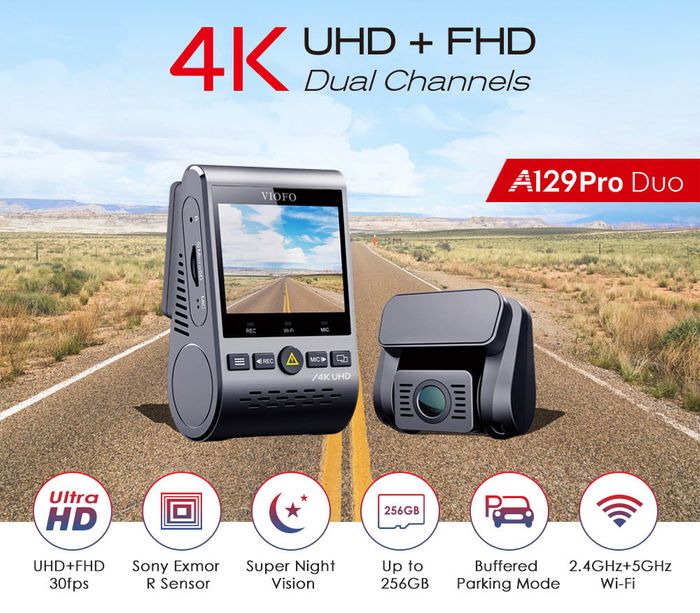 VIOFO A129 PRO DUO 4K FRONT + HD 1080P REAR DUAL WIFI GPS