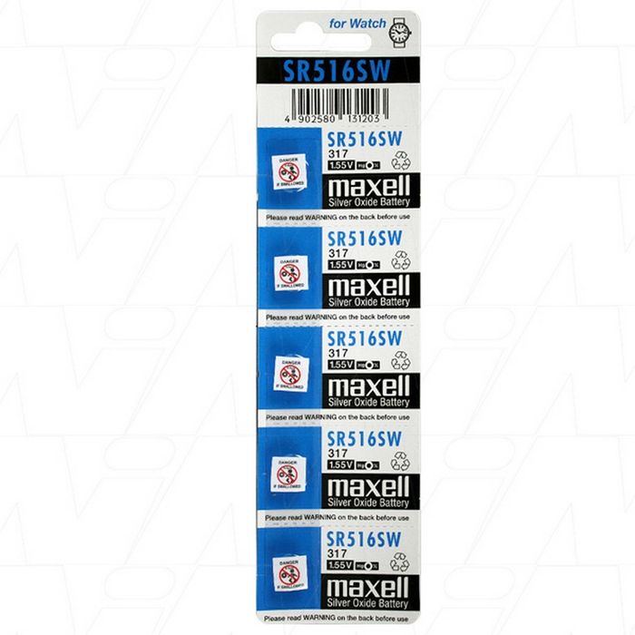 MAXELL SILVER OXIDE SR516SW WATCH BATTERY BUTTON CELL 5 PACK - Click Image to Close